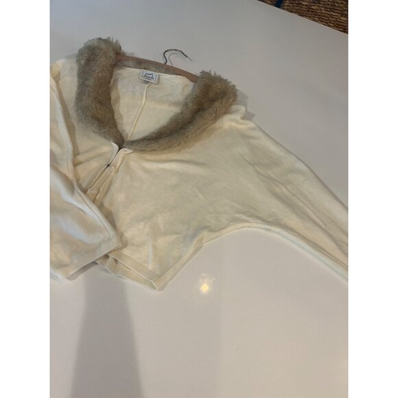 Vintage Frenchi Faux Fur Collar Cardigan Sweater With Pearl Buttons - L - Picture 10 of 10
